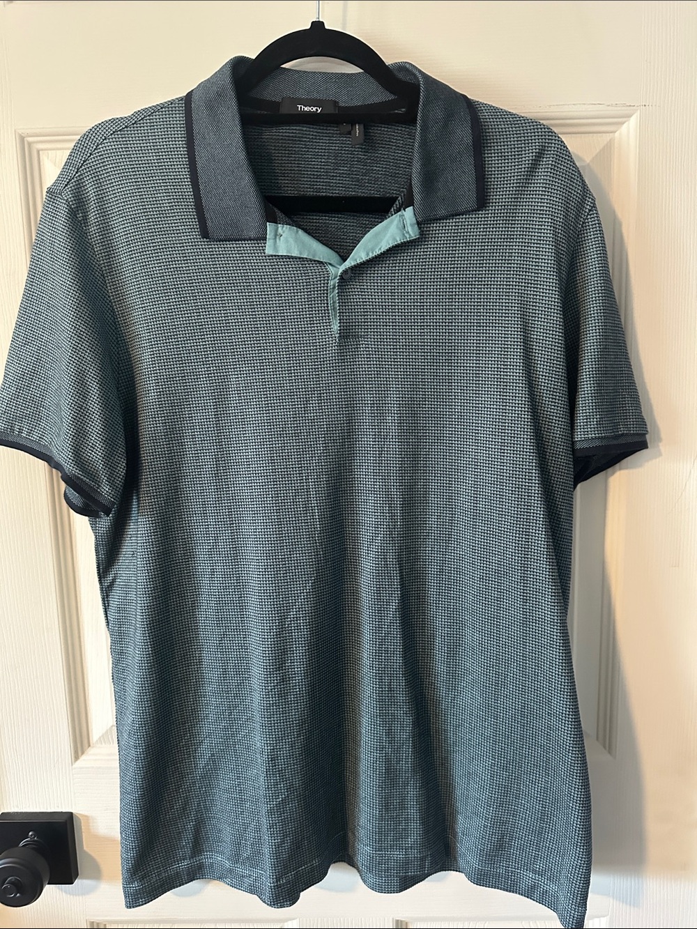 Theory Men's Teal and Navy Textured Polo